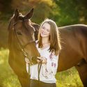 senior girl posing with her horse in a field for south shore ma photographer