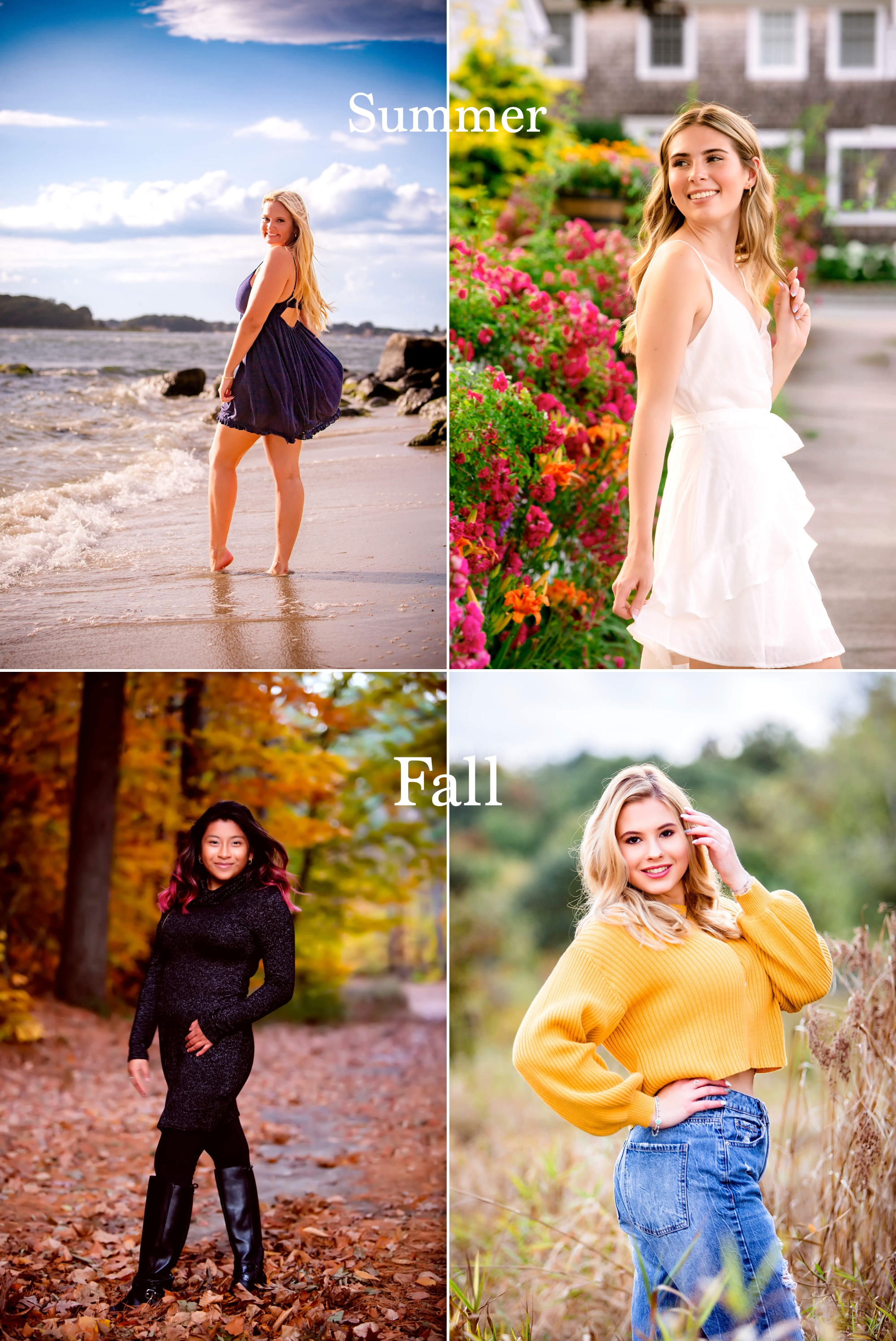Collage of female high school seniors in summer and fall