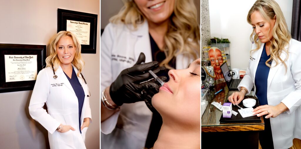 3 photo collage of a nurse practitioner who is an injector for a branding photography session